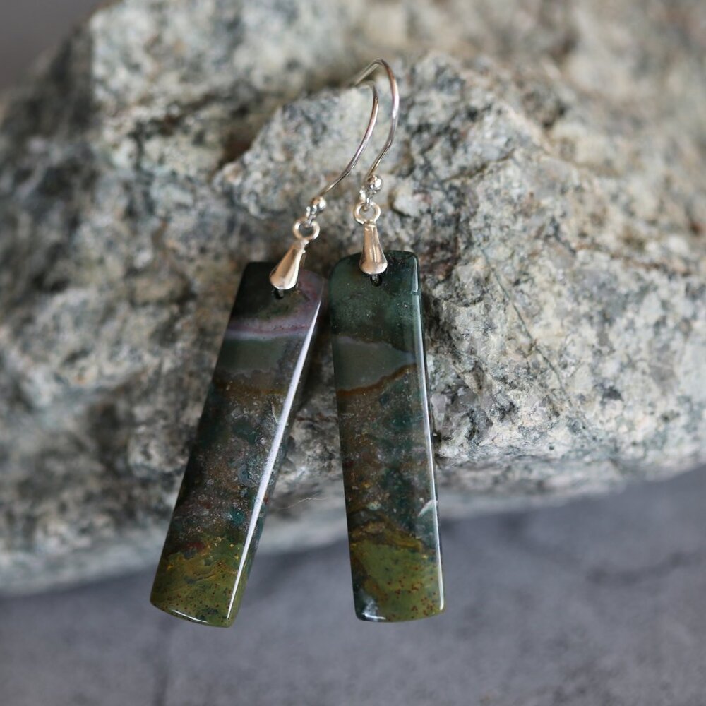 Bloodstone and Sterling Handmade One of a Kind Earrings